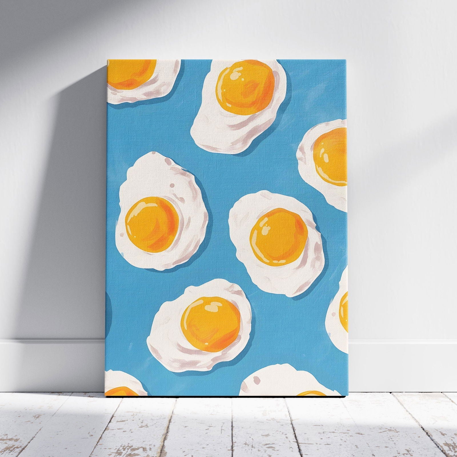 Abstract Morning Blue Fried Eggs - Framed Canvas Wall Art Print