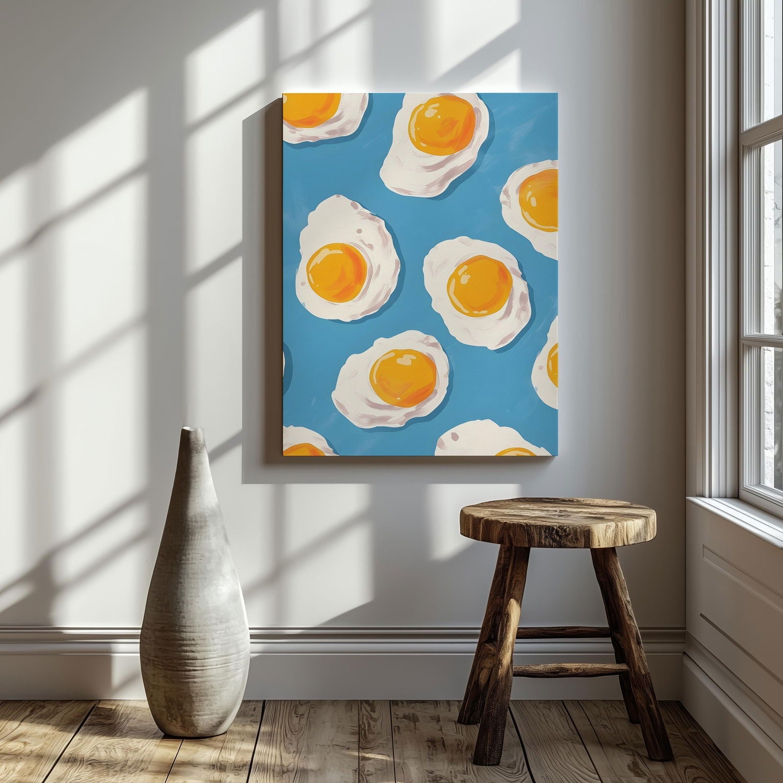 Abstract Morning Blue Fried Eggs - Framed Canvas Wall Art Print
