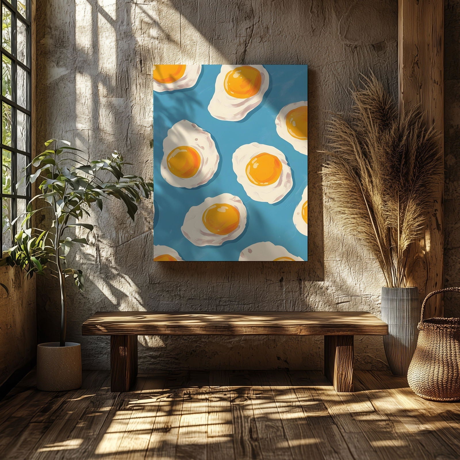 Abstract Morning Blue Fried Eggs - Framed Canvas Wall Art Print