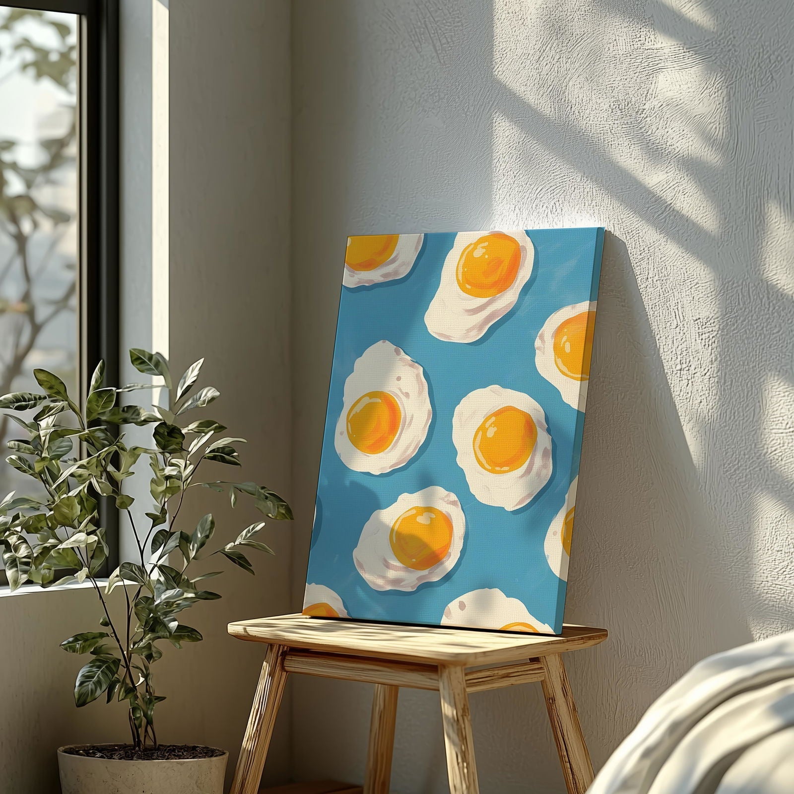 Abstract Morning Blue Fried Eggs - Framed Canvas Wall Art Print