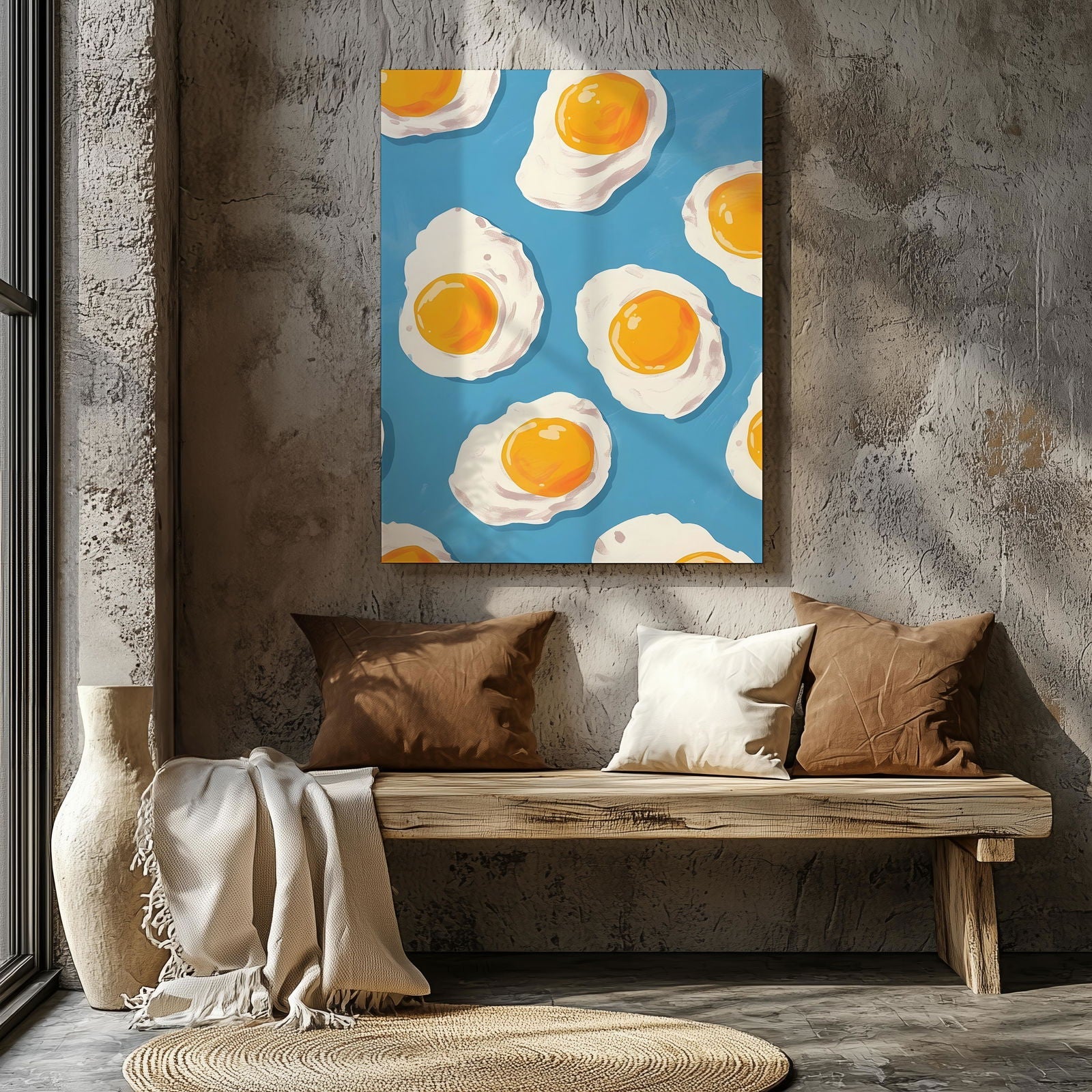 Abstract Morning Blue Fried Eggs - Framed Canvas Wall Art Print