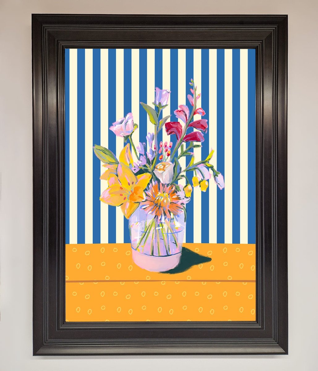 Flower Vase Blue Stripes Framed Wall Art-6