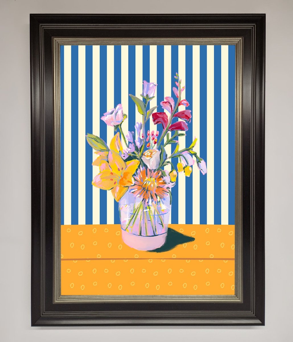 Flower Vase Blue Stripes Framed Wall Art-8