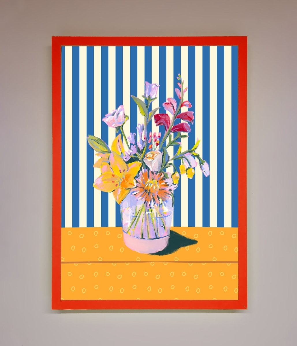 Flower Vase Blue Stripes Framed Wall Art-14