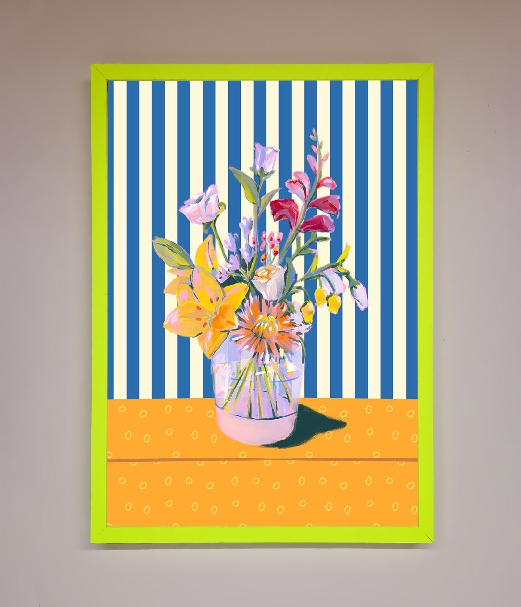 Flower Vase Blue Stripes Framed Wall Art-12