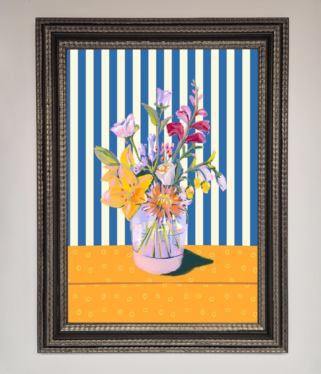 Flower Vase Blue Stripes Framed Wall Art-17