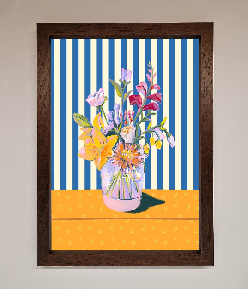 Flower Vase Blue Stripes Framed Wall Art-4