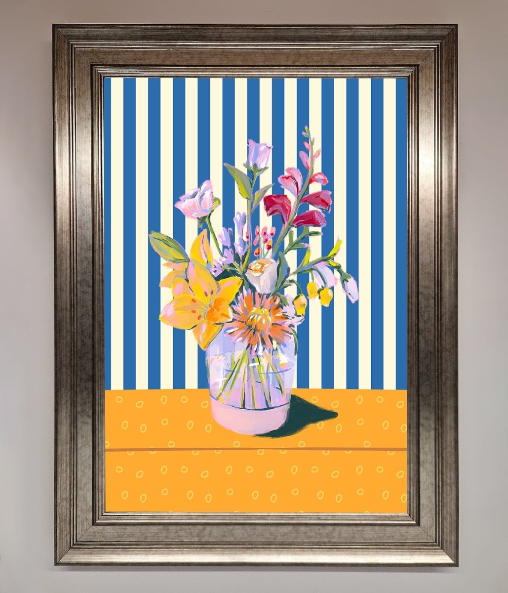Flower Vase Blue Stripes Framed Wall Art-5