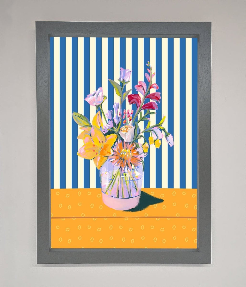 Flower Vase Blue Stripes Framed Wall Art-0