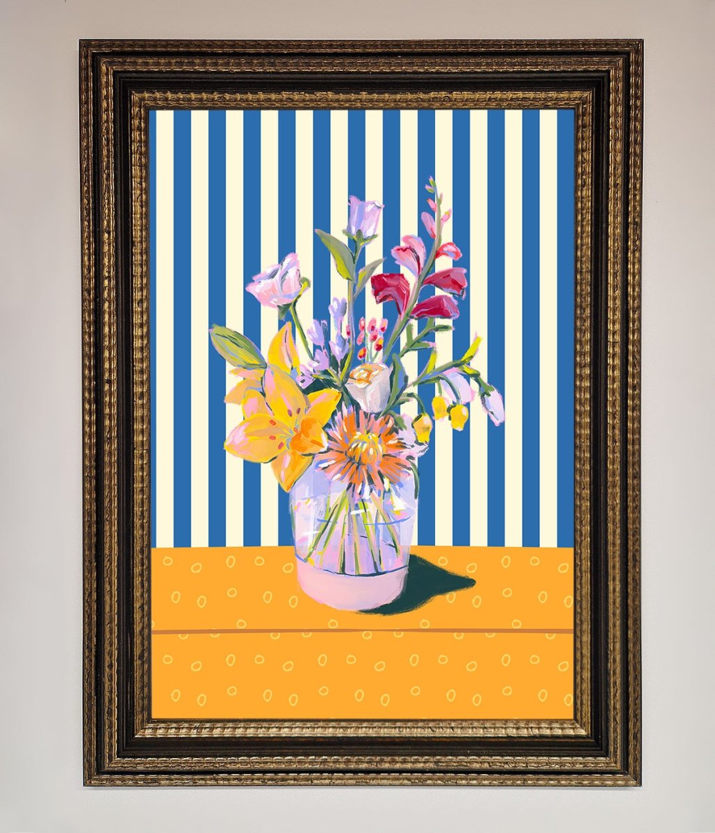 Flower Vase Blue Stripes Framed Wall Art-18