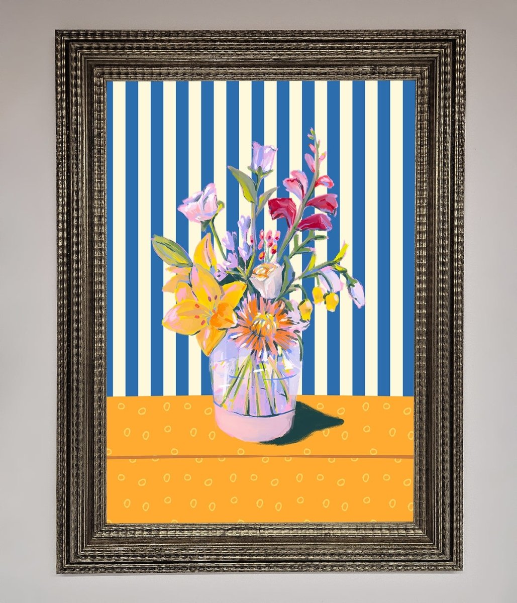 Flower Vase Blue Stripes Framed Wall Art-16