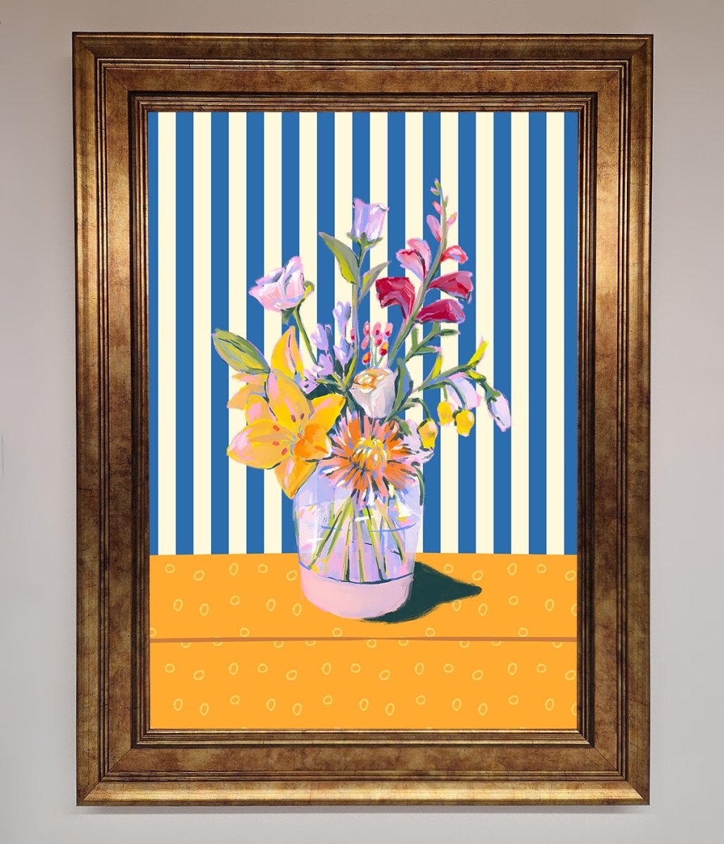Flower Vase Blue Stripes Framed Wall Art-7