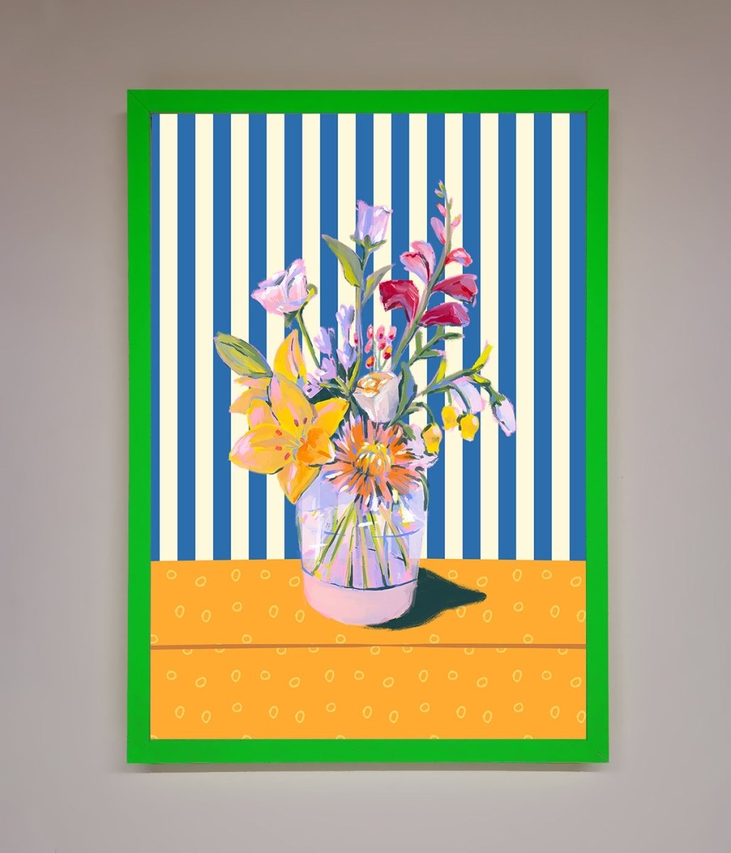 Flower Vase Blue Stripes Framed Wall Art-11