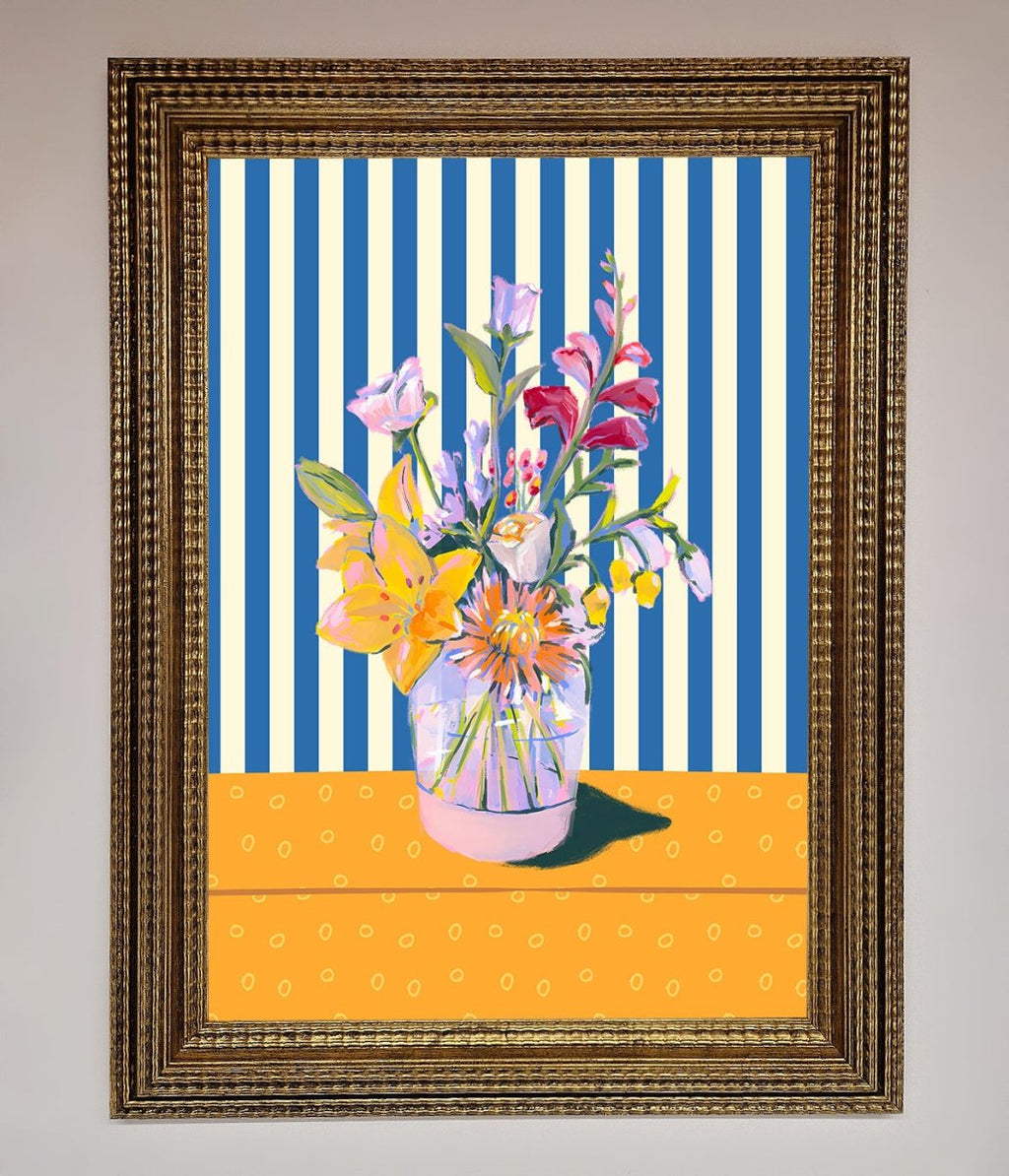 Flower Vase Blue Stripes Framed Wall Art-15