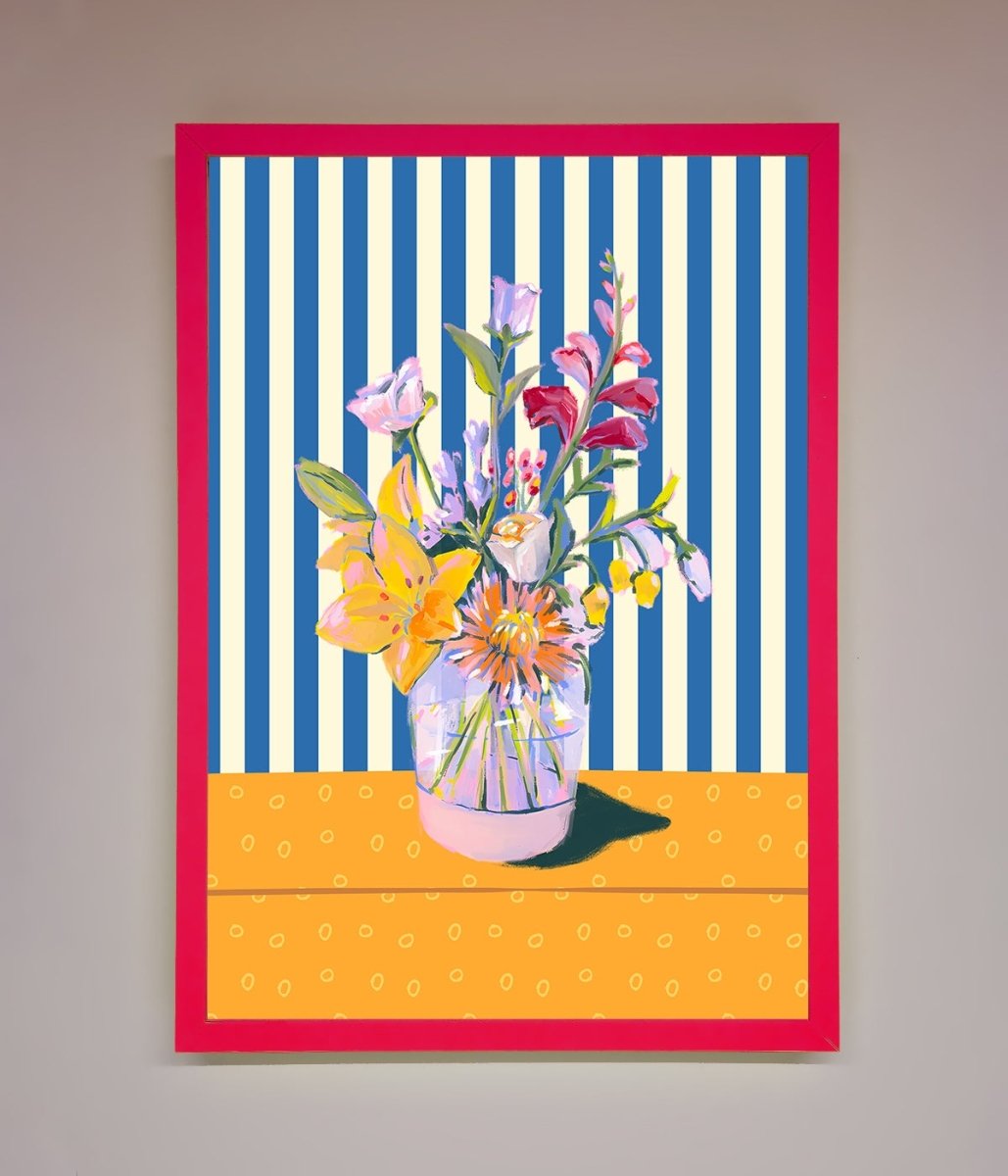 Flower Vase Blue Stripes Framed Wall Art-13
