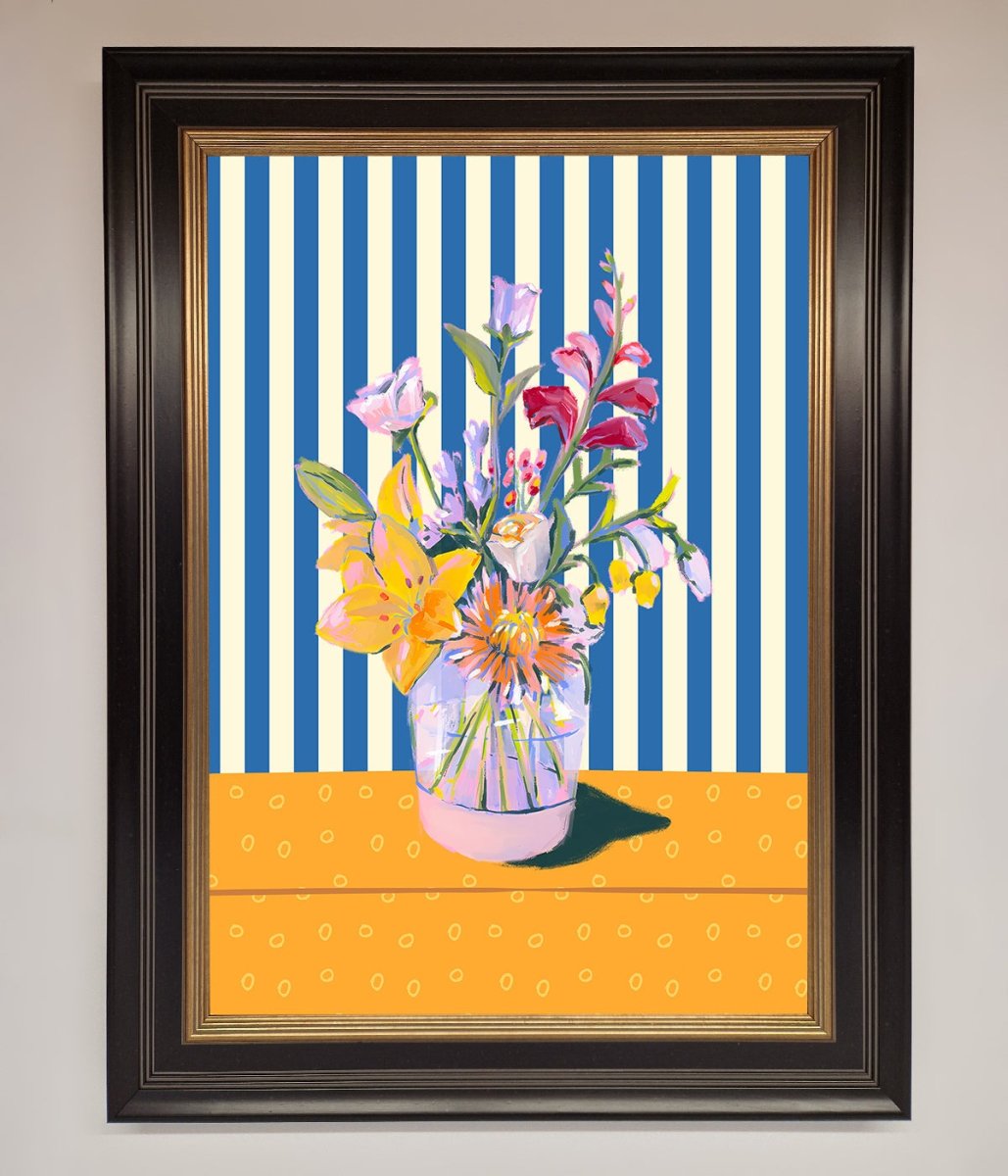 Flower Vase Blue Stripes Framed Wall Art-9