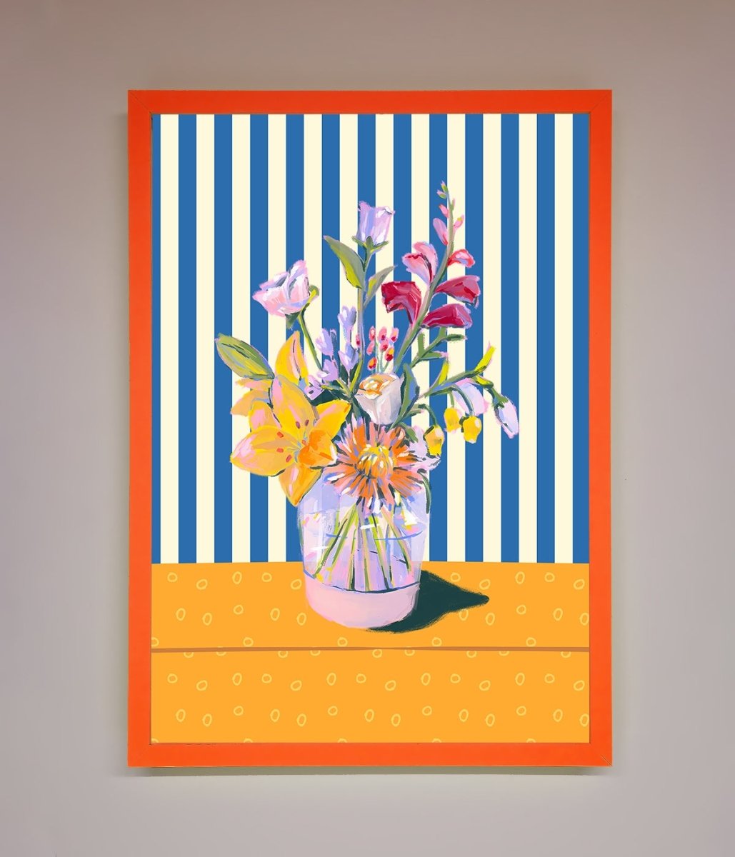 Flower Vase Blue Stripes Framed Wall Art-10