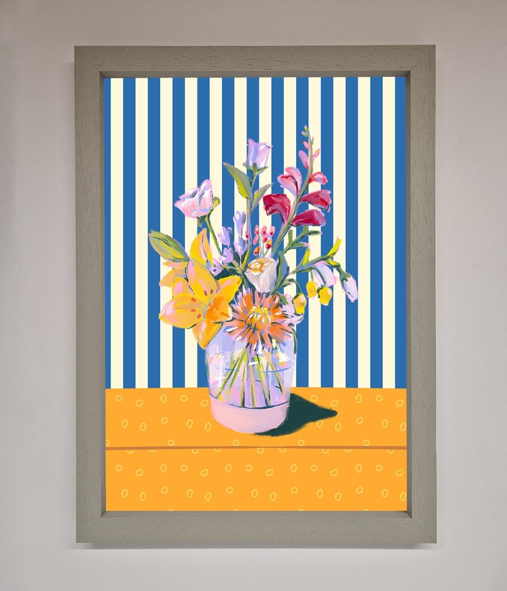 Flower Vase Blue Stripes Framed Wall Art-3