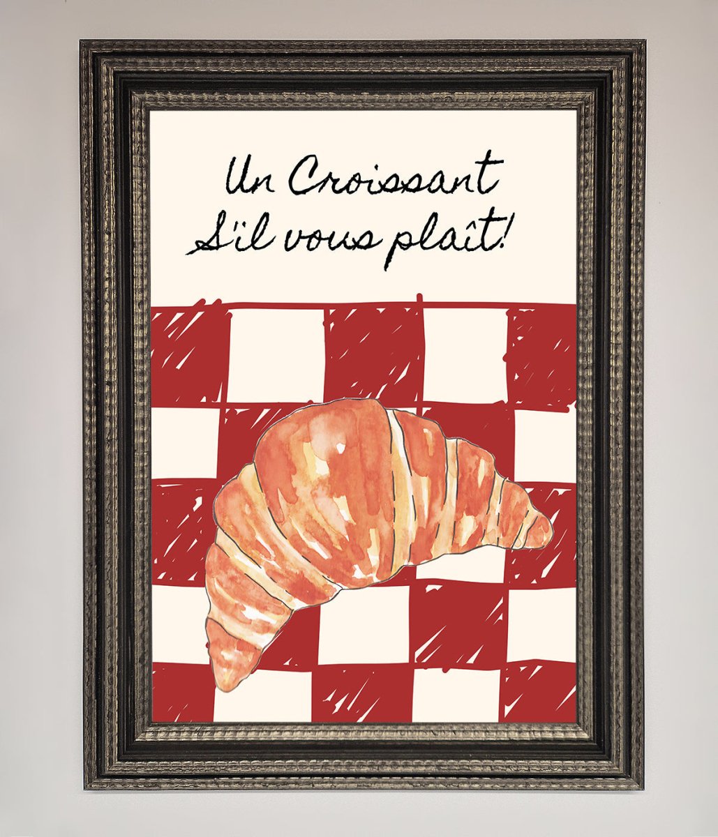 Kitchen Croissant Red Check Framed Print-17