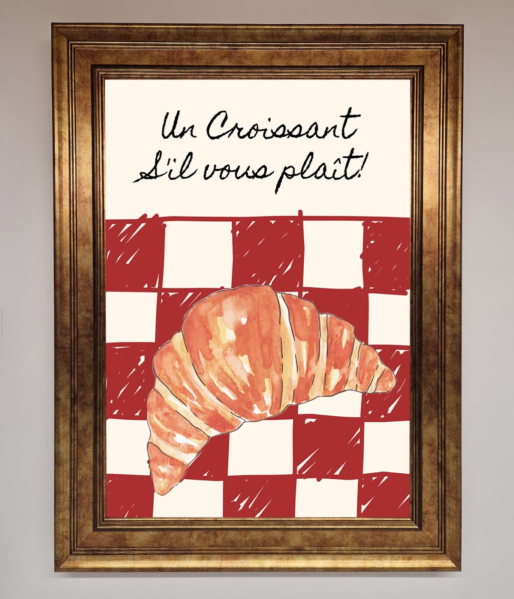 Kitchen Croissant Red Check Framed Print-7