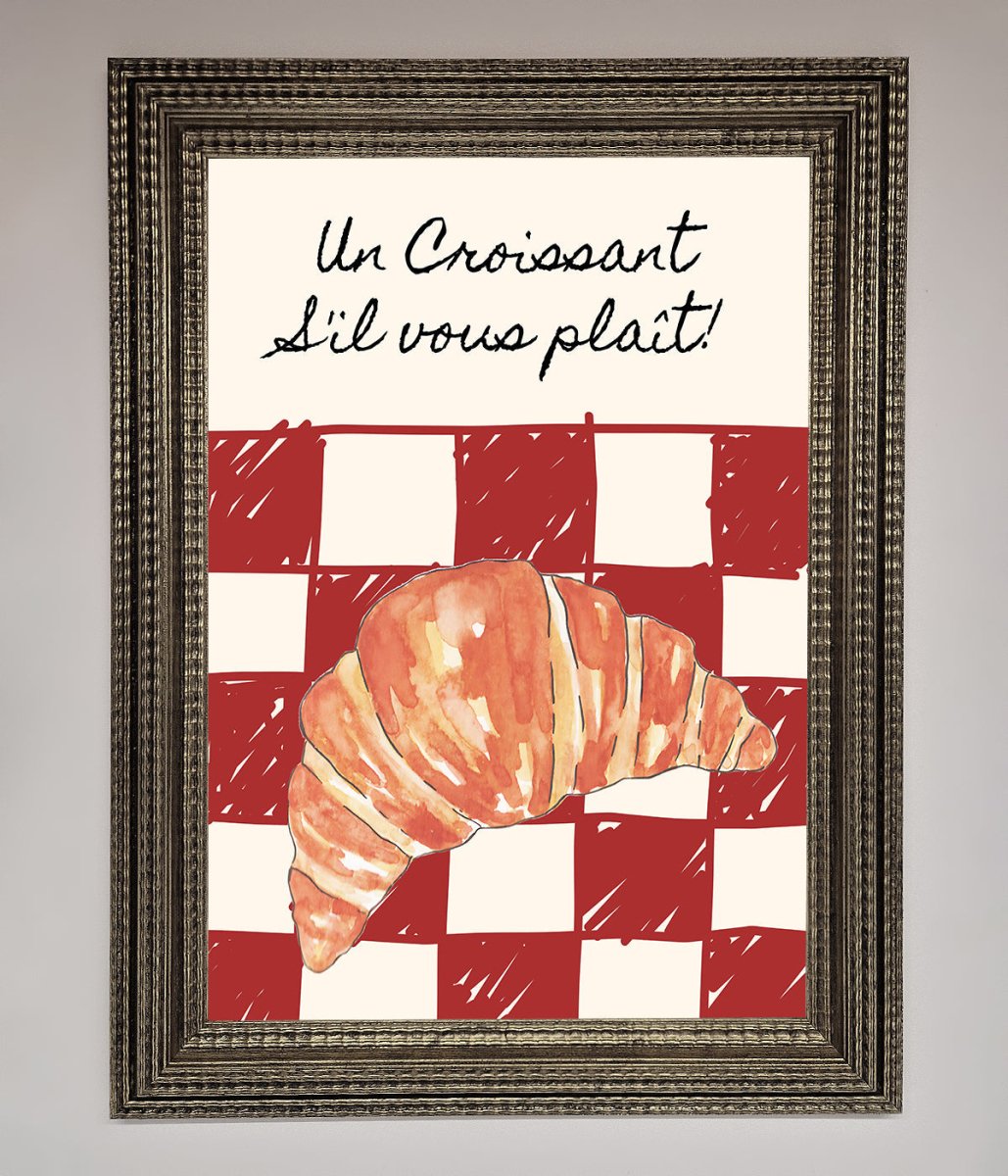 Kitchen Croissant Red Check Framed Print-16