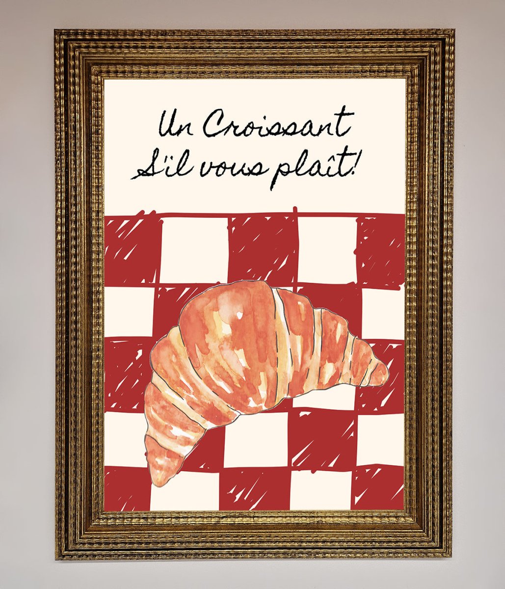 Kitchen Croissant Red Check Framed Print-15