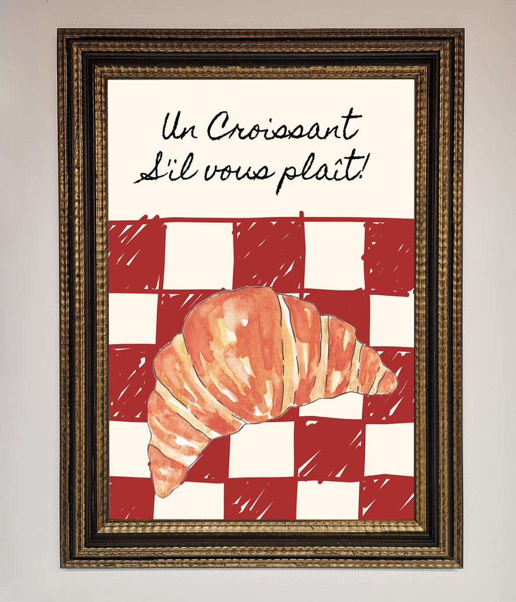 Kitchen Croissant Red Check Framed Print-18