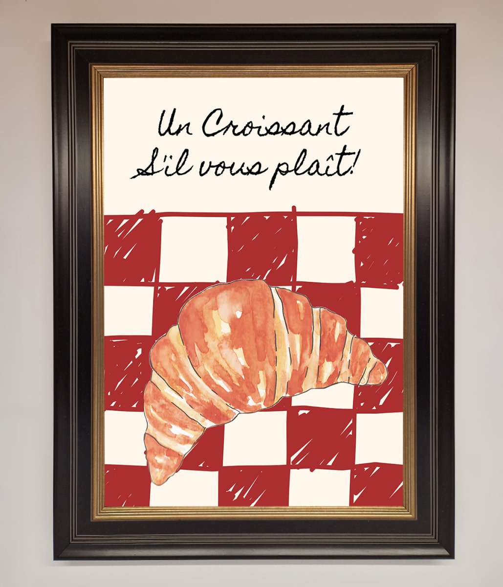 Kitchen Croissant Red Check Framed Print-9