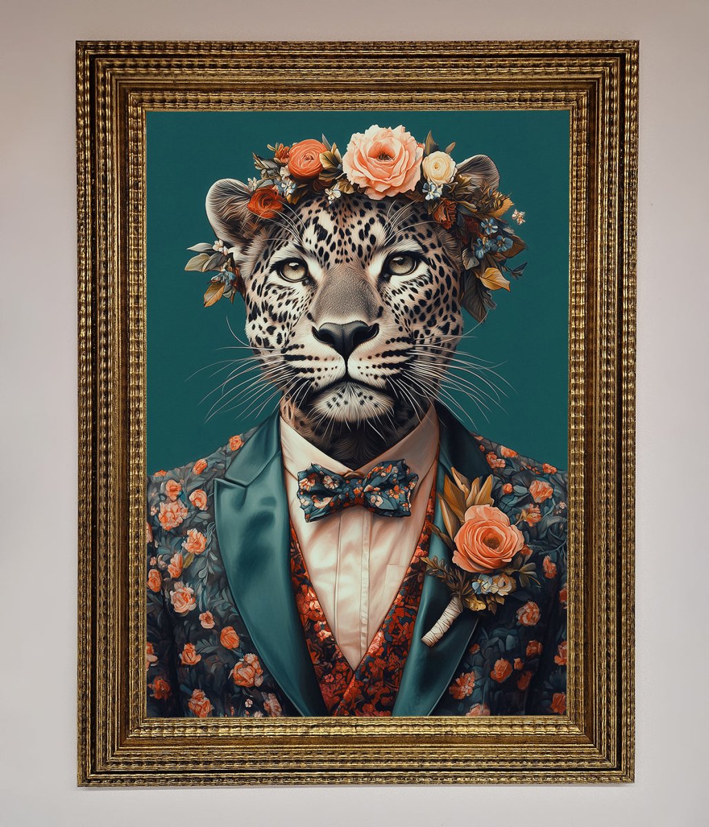 Leopard In a Suit With Flowers Framed Print-15