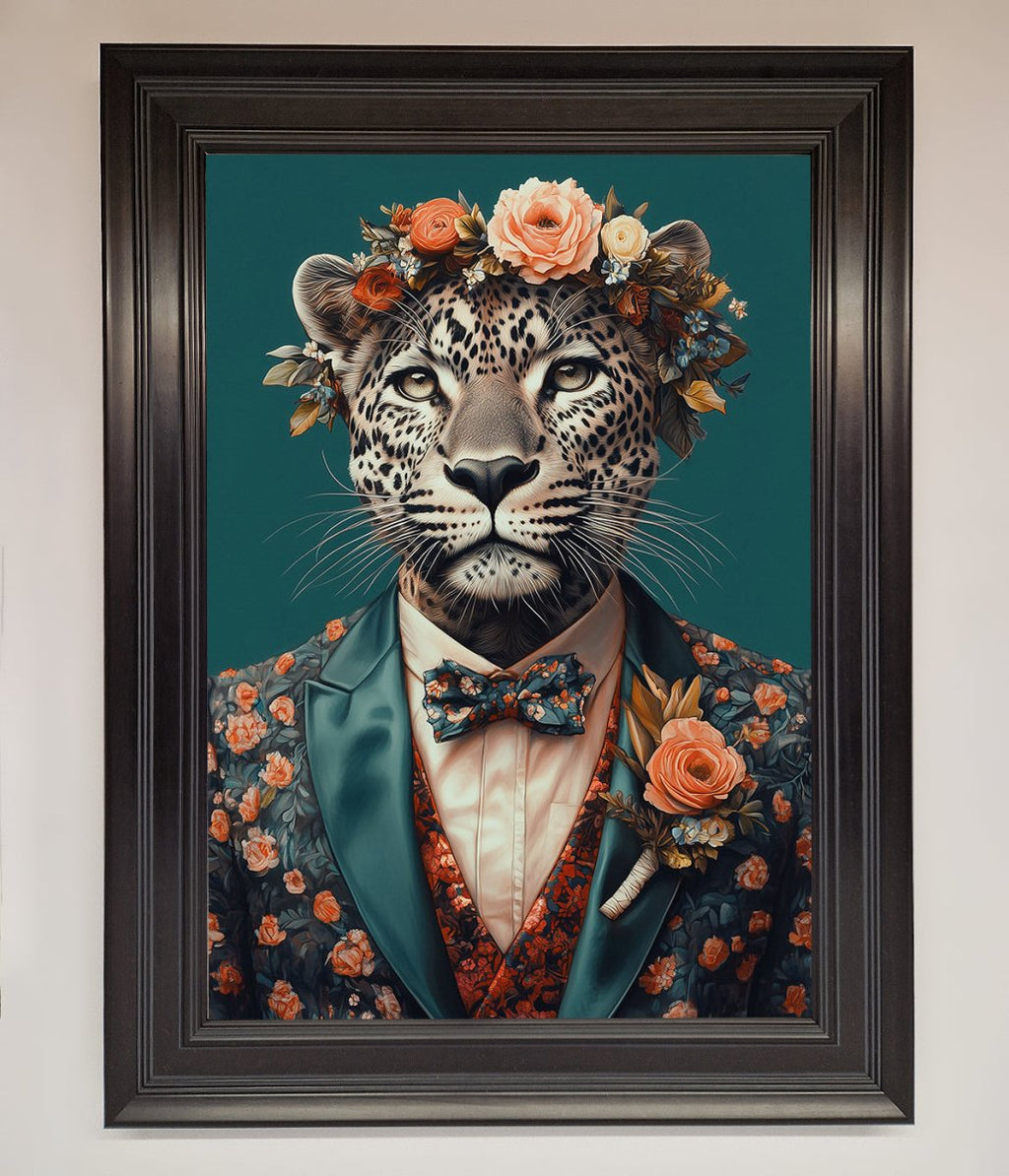 Leopard In a Suit With Flowers Framed Print-5