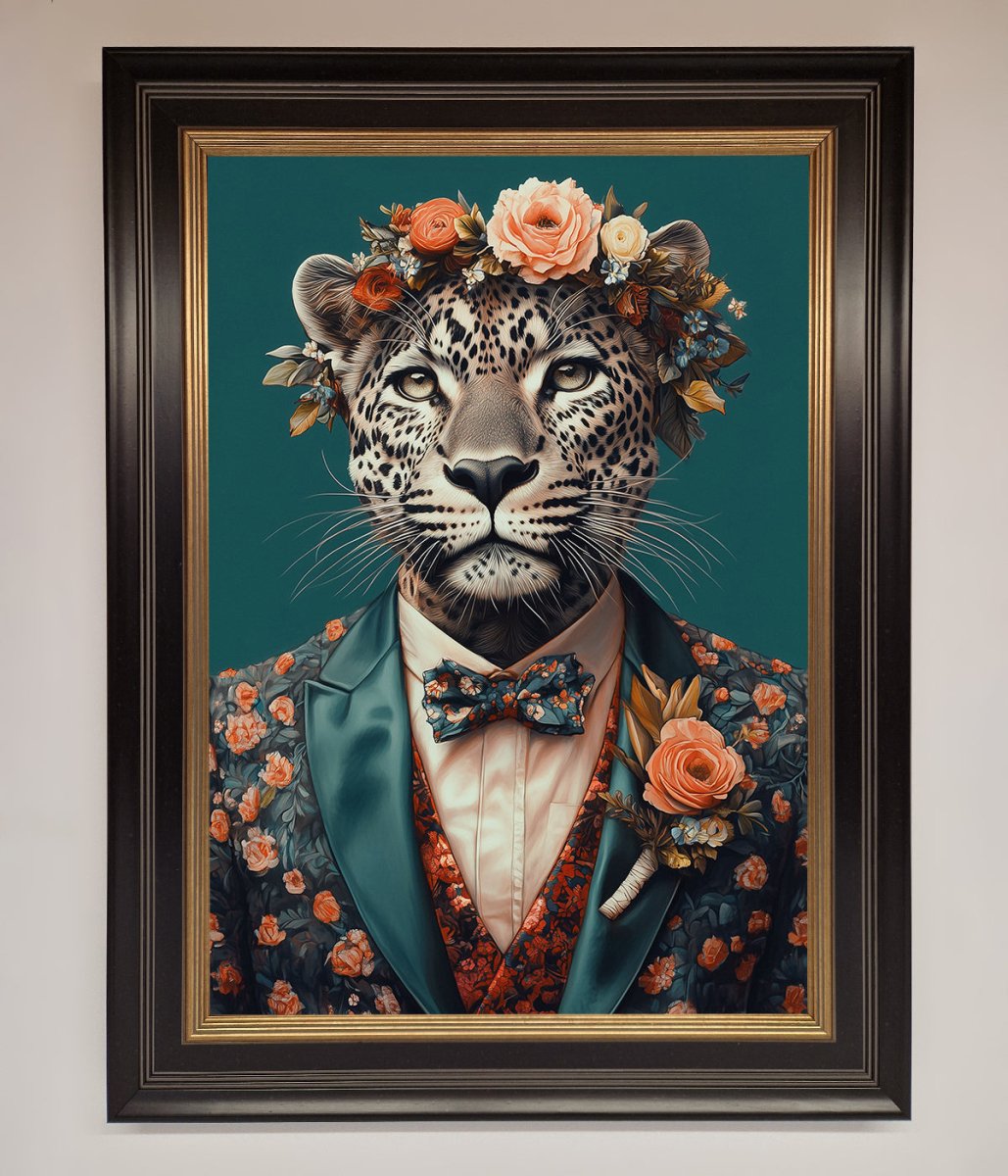 Leopard In a Suit With Flowers Framed Print-8