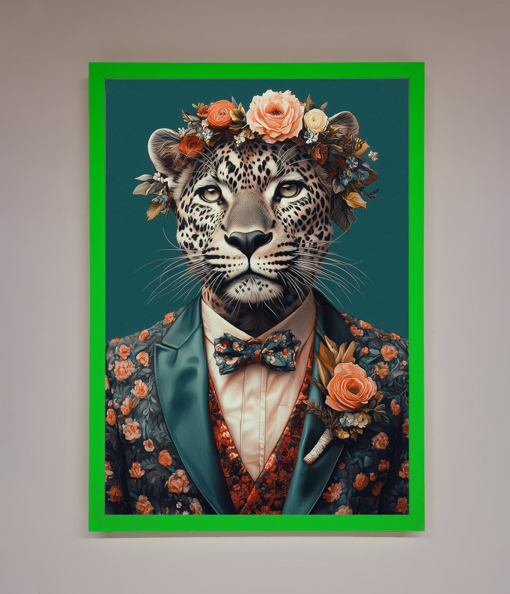 Leopard In a Suit With Flowers Framed Print-11