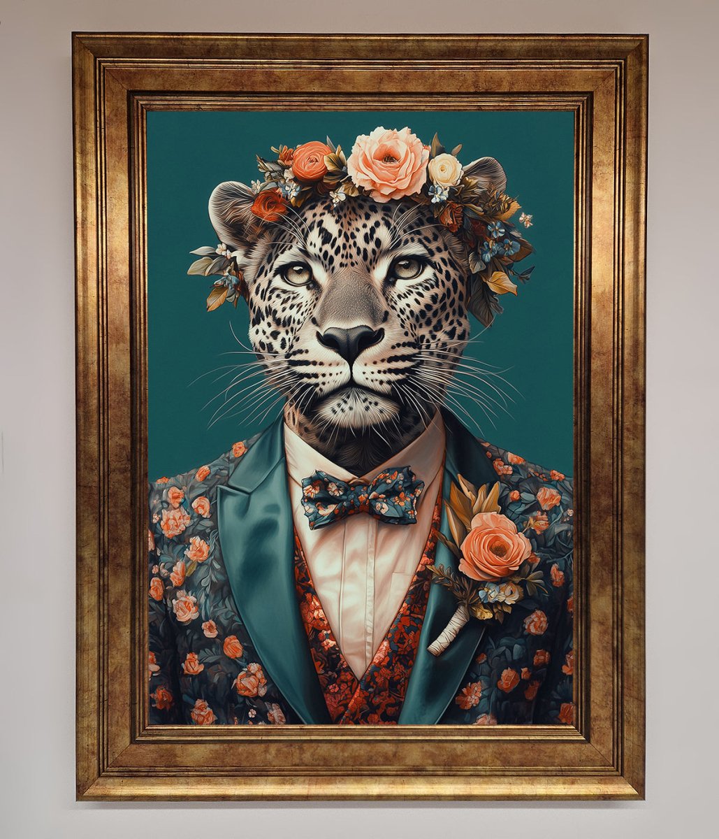 Leopard In a Suit With Flowers Framed Print-6