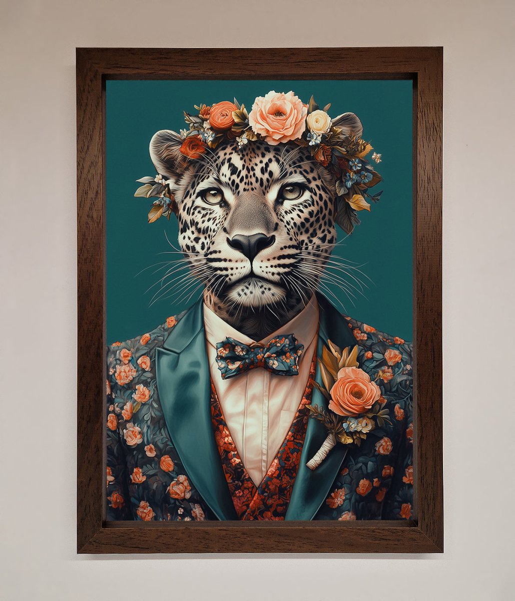 Leopard In a Suit With Flowers Framed Print-9