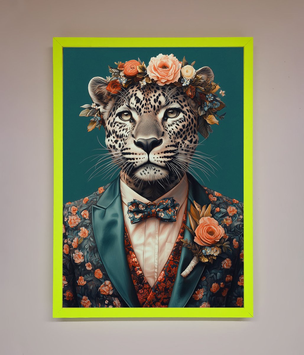 Leopard In a Suit With Flowers Framed Print-12