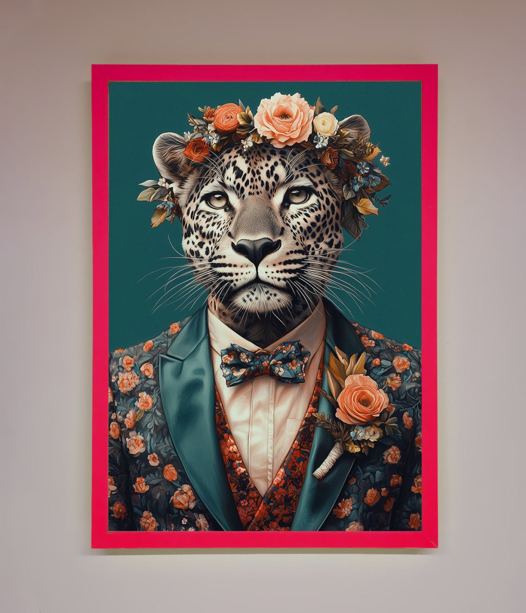 Leopard In a Suit With Flowers Framed Print-13