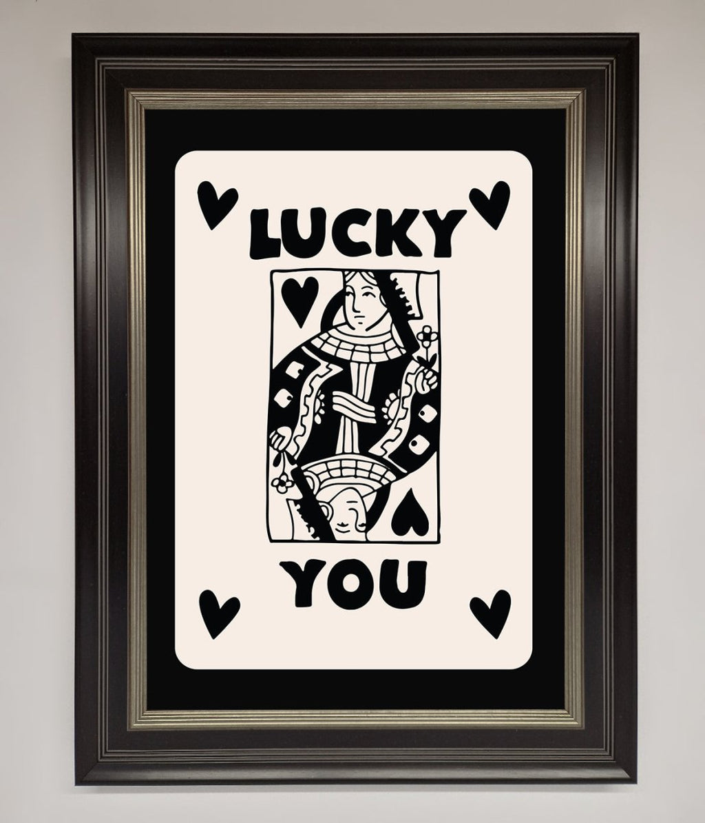 Lucky You Beige Black Framed Print-11