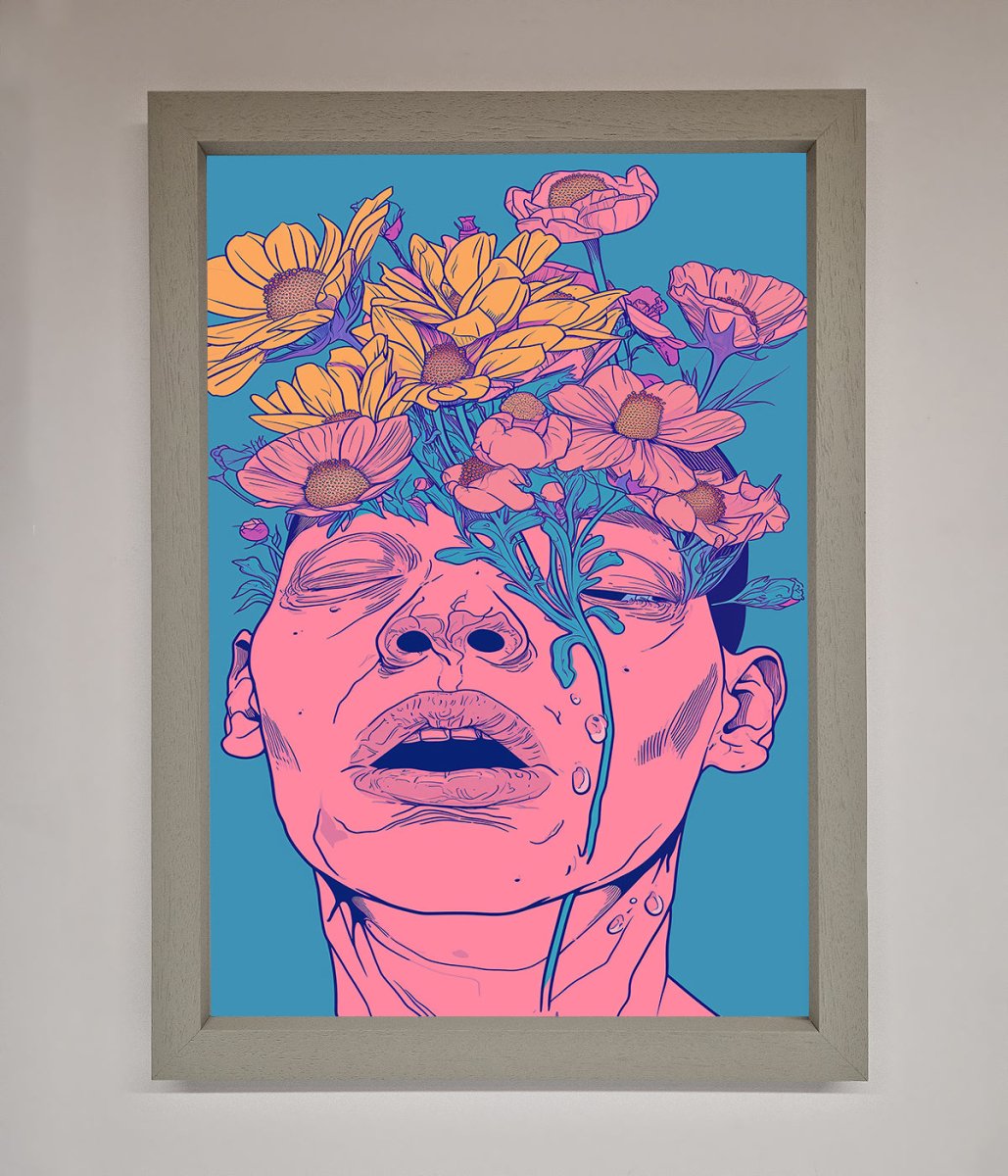Pink Flowers On Face Framed Wall Art-3