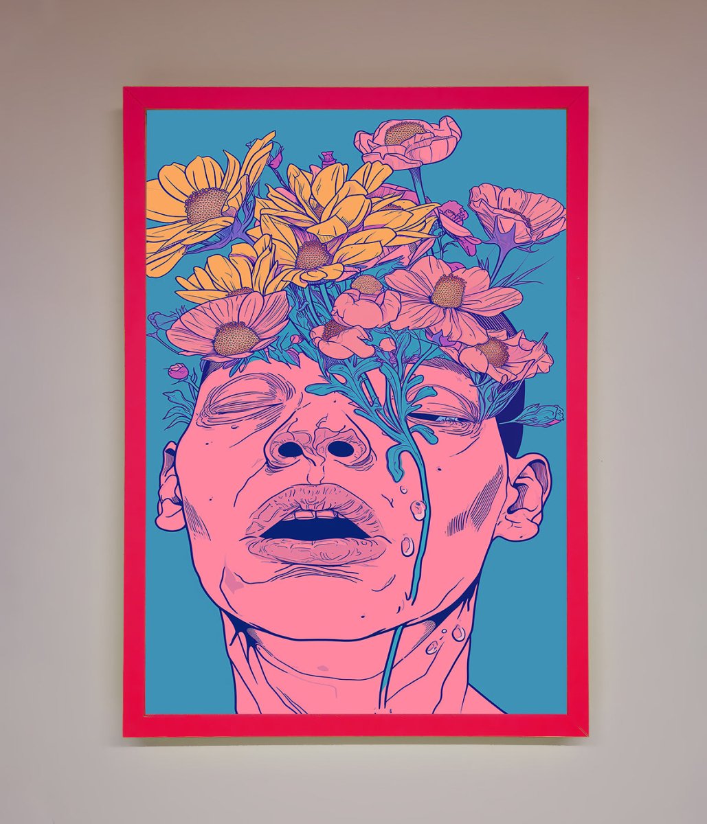 Pink Flowers On Face Framed Wall Art-5