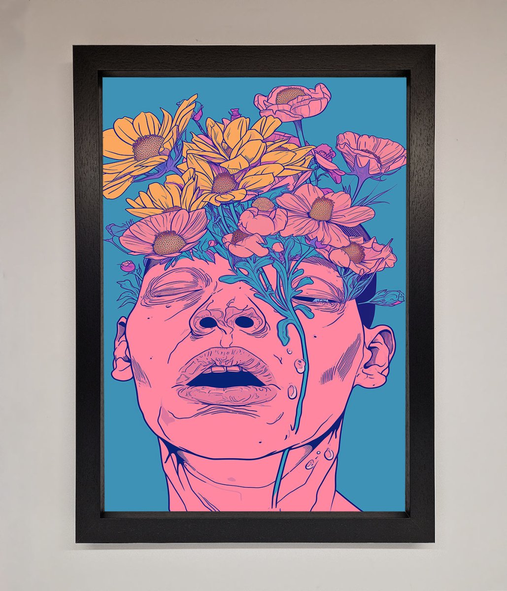 Pink Flowers On Face Framed Wall Art-1