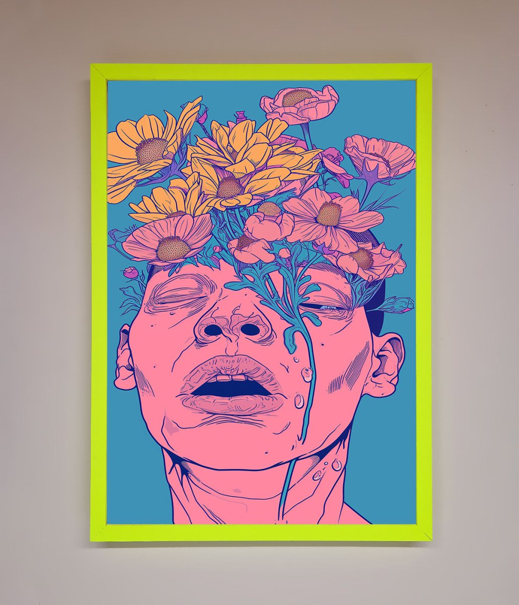 Pink Flowers On Face Framed Wall Art-0