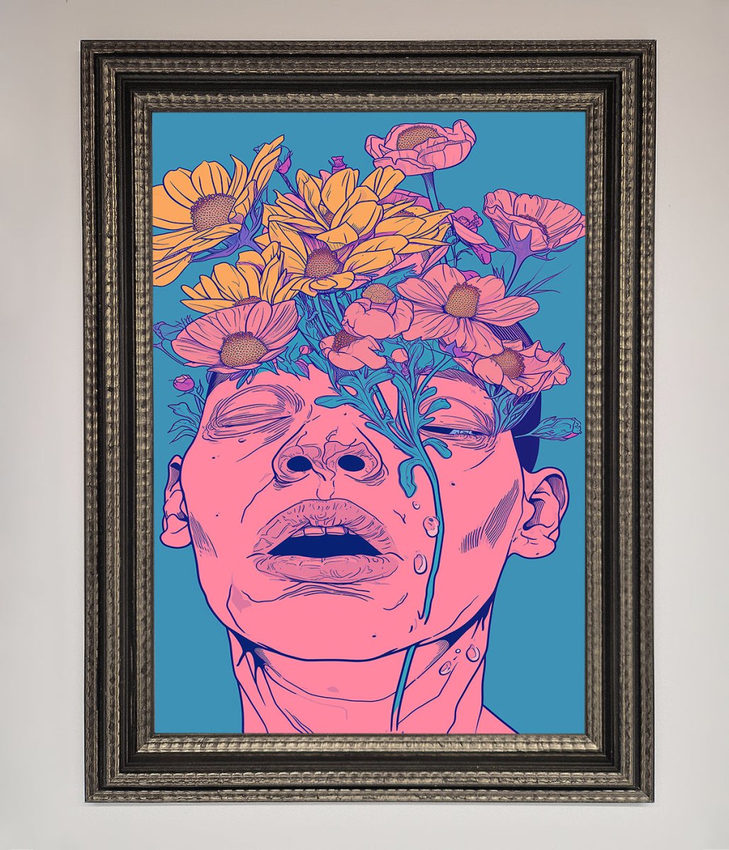 Pink Flowers On Face Framed Wall Art-13