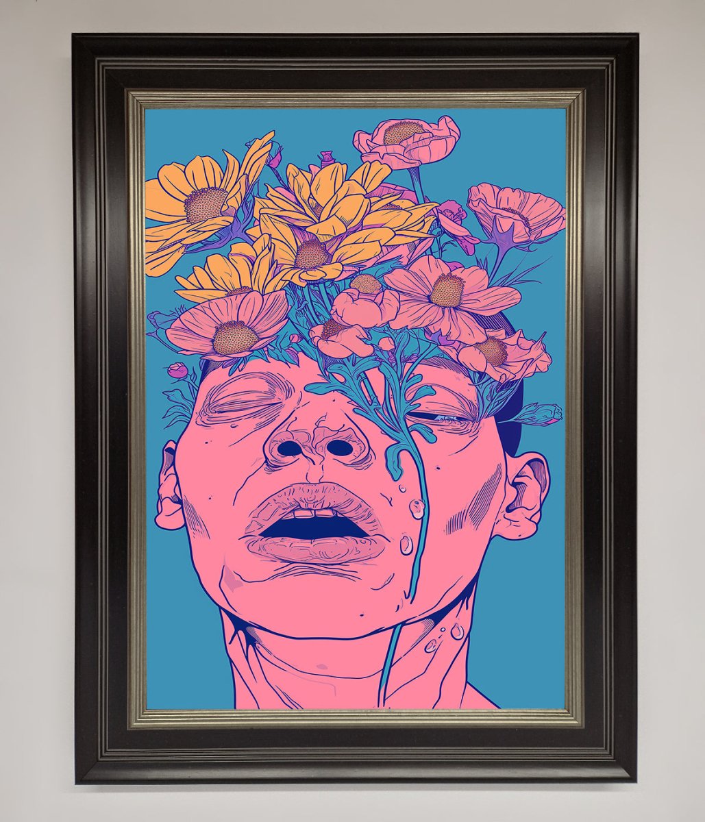 Pink Flowers On Face Framed Wall Art-16