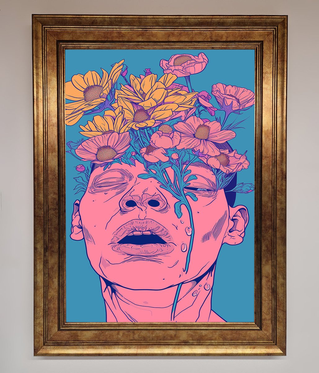 Pink Flowers On Face Framed Wall Art-12