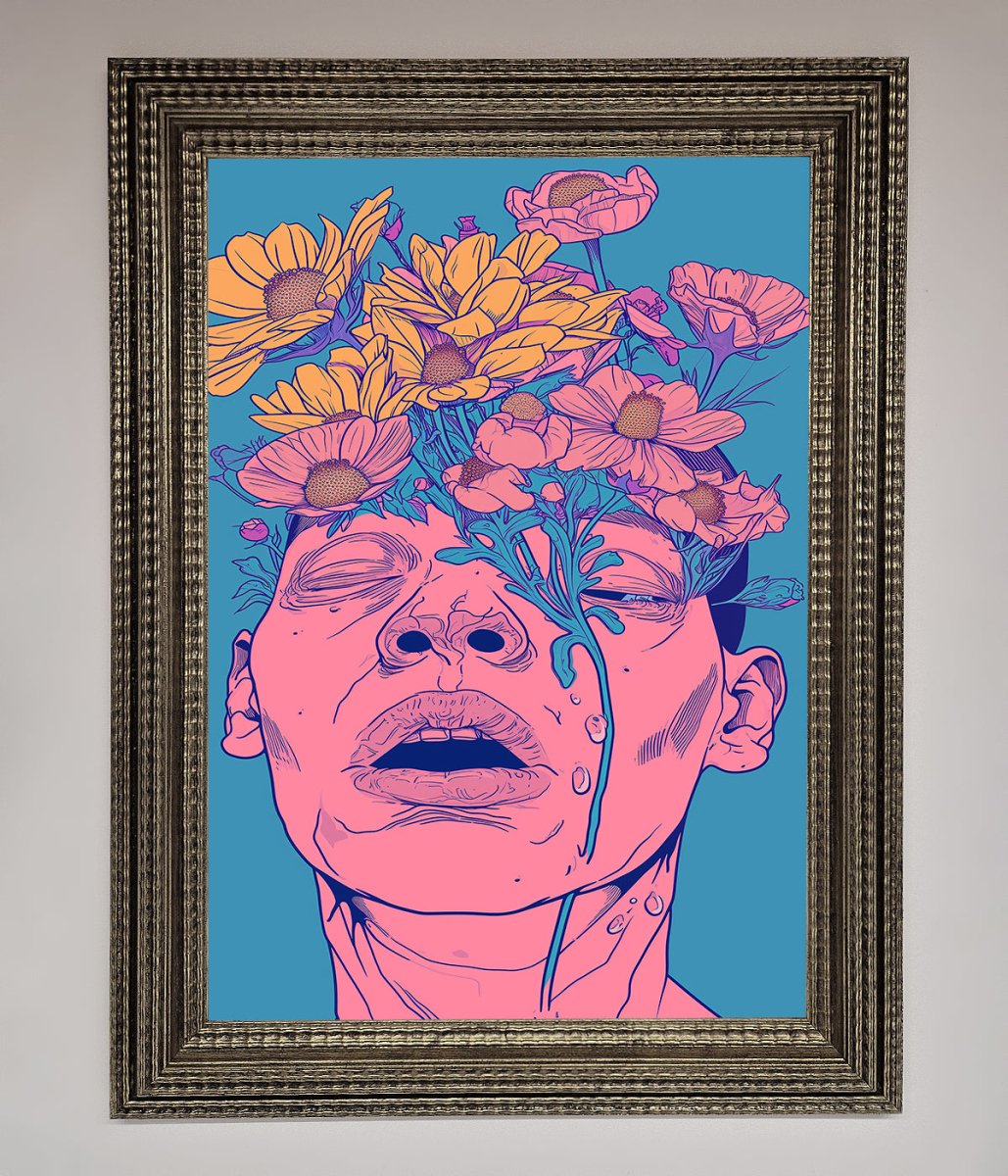 Pink Flowers On Face Framed Wall Art-10