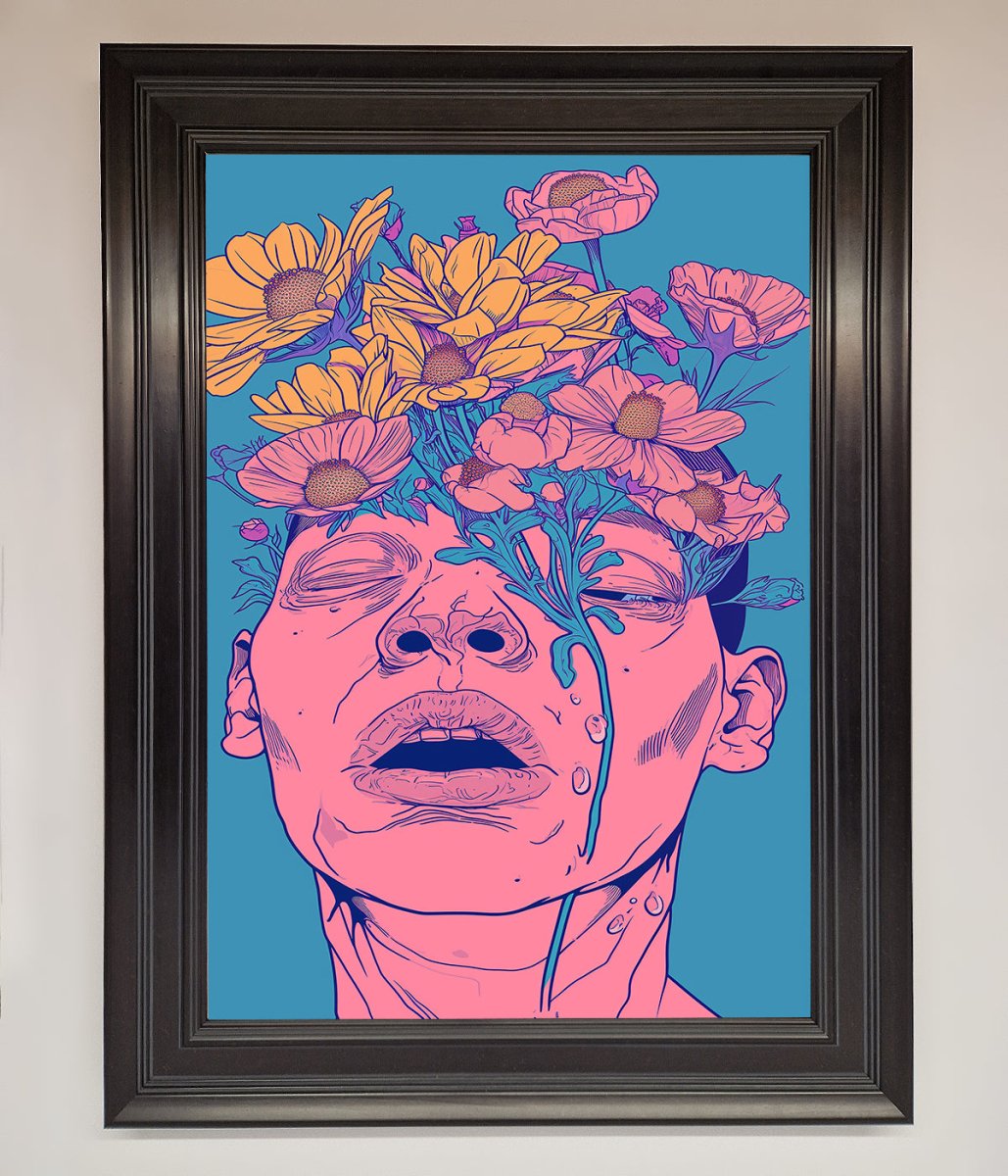 Pink Flowers On Face Framed Wall Art-15
